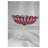 RED BOHEMIAN GLASS COMPOTE - 7" HIGH X 8"