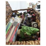 BASKET OF FOLK ART BRAND PAINTS, BRUSHES, ETC.