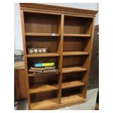 OAK DOUBLE SECTION BOOKCASE WITH PICTURE FRAMES
