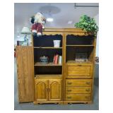 OAK BOOKCASE - 2 SECTION, STORAGE CABINET WITH