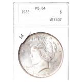 1922 PEACE DOLLAR ANAX MS64
