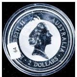 2 OZ PROOF KOOKABURRA  AUSTRALIA .999 SILVER