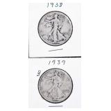 TWO WALKING HALF DOLLARS