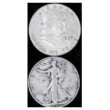 TWO SILVER HALF DOLLARS