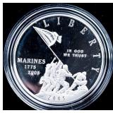 PROOF MARINE CORPS SILVER DOLLAR W BOX PAPERS