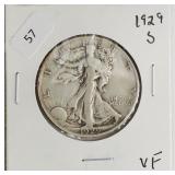 1929 S WALKING HALF DOLLAR VF