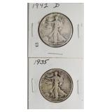 TWO WALKING HALF DOLLARS