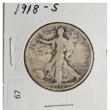 1918 S WALKING HALF DOLLAR  VG