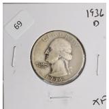 1936 D WASHINGTON QUARTER  XF