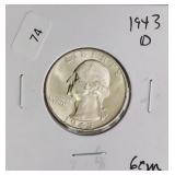 1943 D WASHINGTON QUARTER  GEM BU