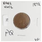1872 INDIAN HEAD CENT VG RARE DATE P Q