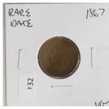 1867 INDIAN HEAD CENT  VG RARE DATE