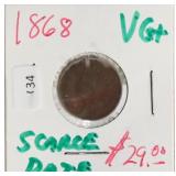 1868 INDIAN HEAD CENT  VG RARE DATE