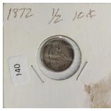 1872 HALF DIME  VF