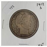 1912 S BARBER HALF DOLLAR  VF