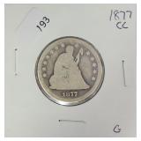 1877 CC SEATED QUARTER