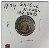1874 SHIELD NICKEL