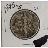 1945 S WALKING HALF DOLLAR  VG