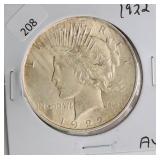 1922 PEACE DOLLAR  AU