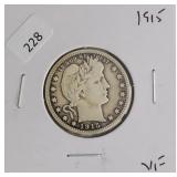 1915 BARBER QUARTER  VF