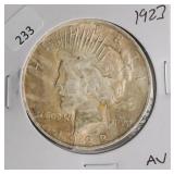 1923 PEACE DOLLAR  AU