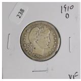 1910 D BARBER QUARTER  VF