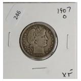 1907 O BARBER QUARTER  VF