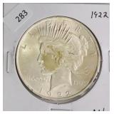 1922 PEACE DOLLAR  AU