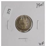 1901 BARBER DIME  VF