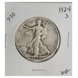 1934 S WALKING HALF DOLLAR  VG