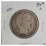 1909 S BARBER HALF DOLLAR  VG