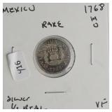 1868 MEXICO SILVER 1/2 REAL RARE VF