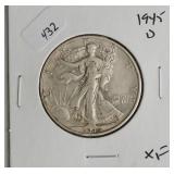 1945 D WALKING HALF DOLLAR  XF