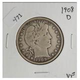 1908 D BARBER HALF DOLLAR  VF