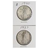 TWO WALKING HALF DOLLARS