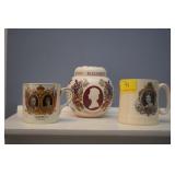 2 IRONSTONE CUPS AND 1 GINGER JAR - QUEEN