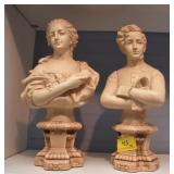 PAIR OF CHALKWARE BUSTS: MAN AND LADY BY THE