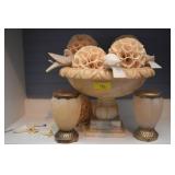 7 3/4" ALABASTER BIRDBATH WITH BIRDS ON RIM CENTER