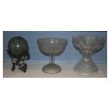 GROUPING: HAND PAINTED ROUND GLASS BUTTER DISH, BO