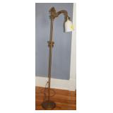VINTAGE WROUGHT IRON FLOOR LAMP WITH GLASS SHADE