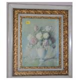 FLORAL STILL LIFE PRINT - ANTIQUE FRAME - 27" X