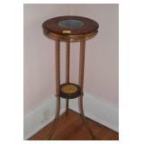 BRASS AND WOOD PLANT STAND - CERAMIC INSERTS ON TO