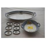 NORITAKE12 1/2" RELISH, 6 SALT CELLARS AND 6"