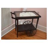 MAHOGANY TEA CART WITH LIFT OFF GLASS SERVING TRAY