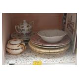 GROUPING: SOUVENIR PLATES, PAINTED BOWL, SUGAR