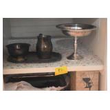 GROUPING: SILVERPLATE COMPOTE, DESSERT STAND, WATE