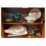 GROUPING: VEGITABLE DISH, PIN CUSHION, GREEN CERAM