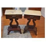 VICTORIAN MAHOGANY MARBLE TOP, LYRE BASE NIGHT STA