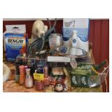 GROUPING: BATHROOM SUPPLIES: MAKEUP, BLOW DRIER, H