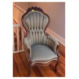 VICTORIAN WALNUT ARM CHAIR - CARVED ROSE BACK